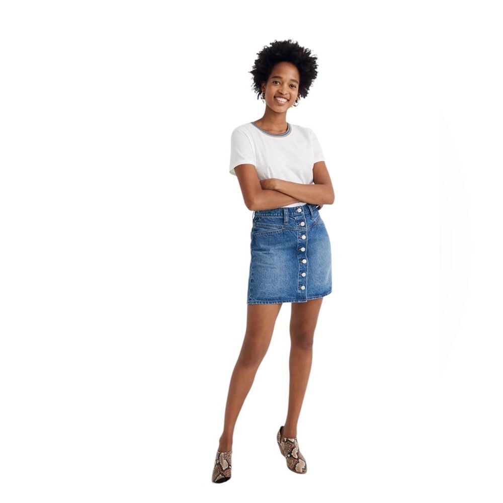 Madewell Stretch Denim A Line Snap Mini Skirt Button Front Womens Size 25